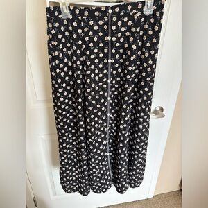 Black Floral Midi Dress with Cream Daisy Print